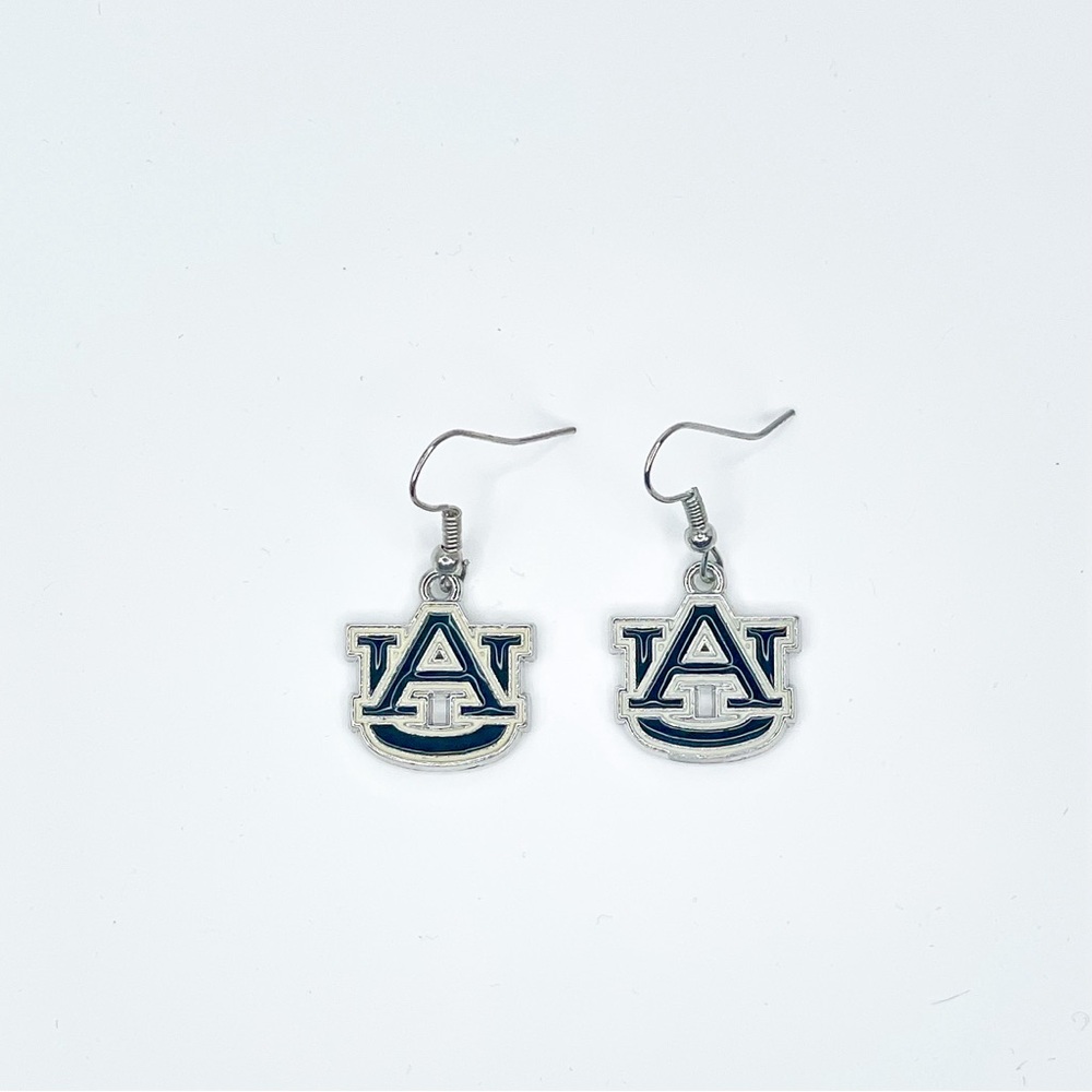 Auburn University Silver Tone & Black Logo Earrings